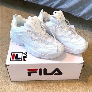 All White FILA Disruptor II Premium